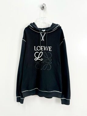Loewe Black Crewneck Hoodie with White Logo Embroidery